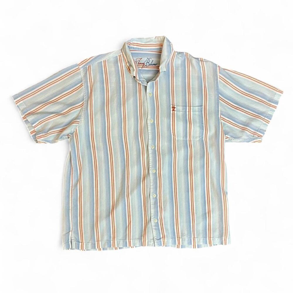 Tommy Bahama Multi Colored Striped Button Up Short Sleeve Shirt Size XL